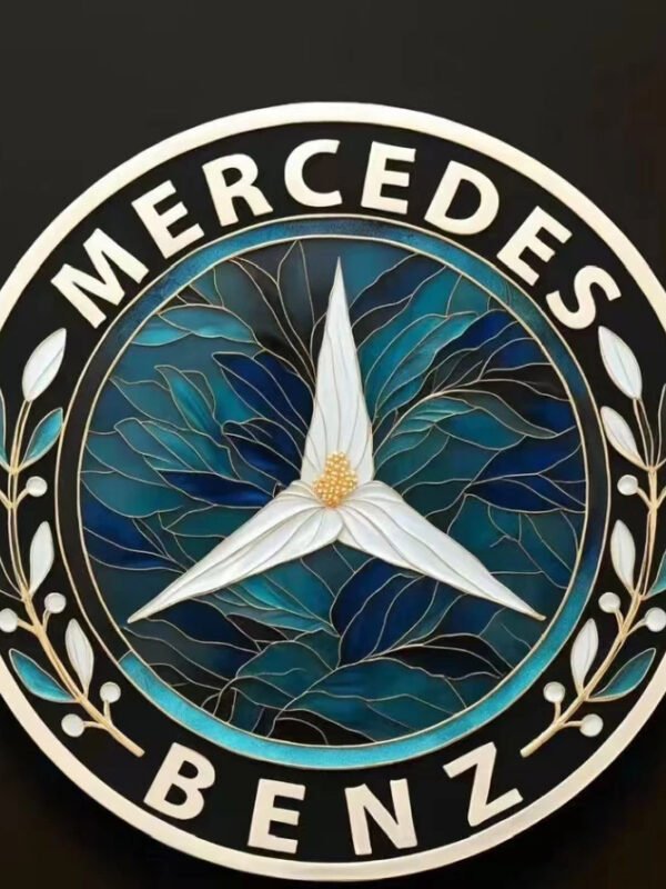 handmade cloisonné enamel hood emblem for mercedes, orchid motif