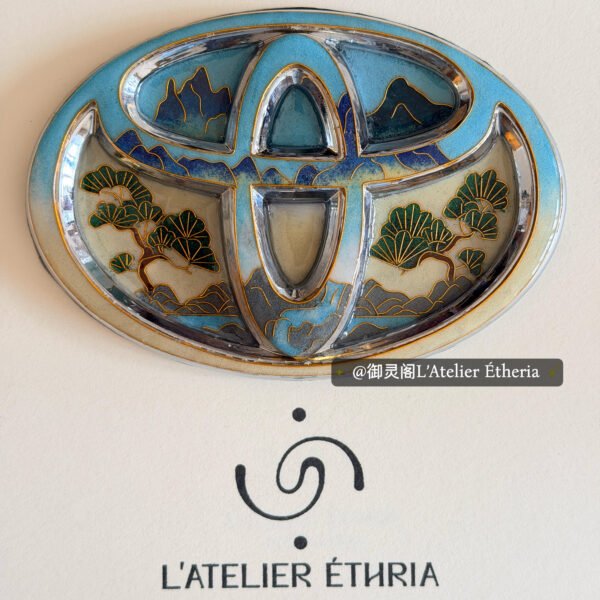 toyota cloisonné emblem with mountain & pine art
