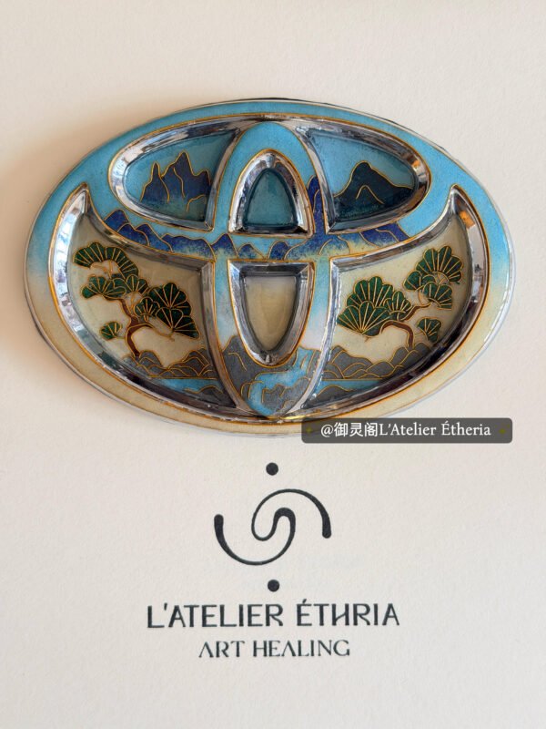 toyota cloisonné emblem with mountain & pine art