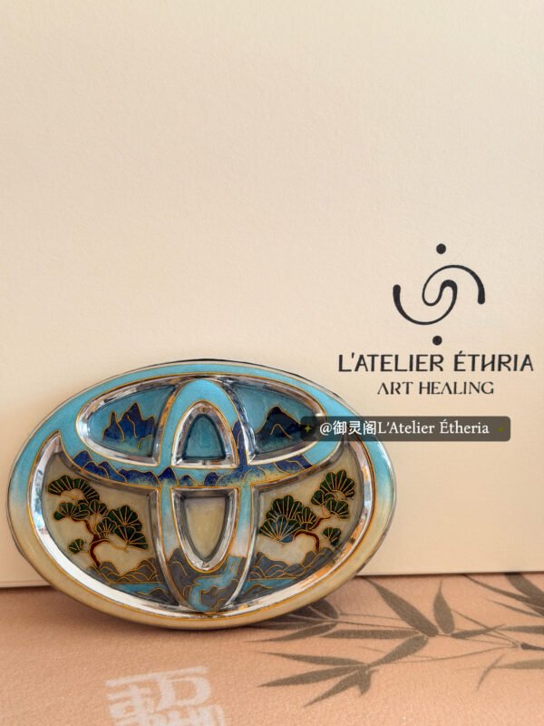 toyota cloisonné emblem with mountain & pine art