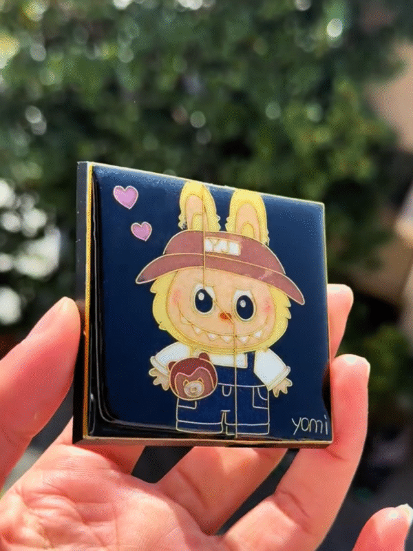 labubu themed cloisonné car emblem