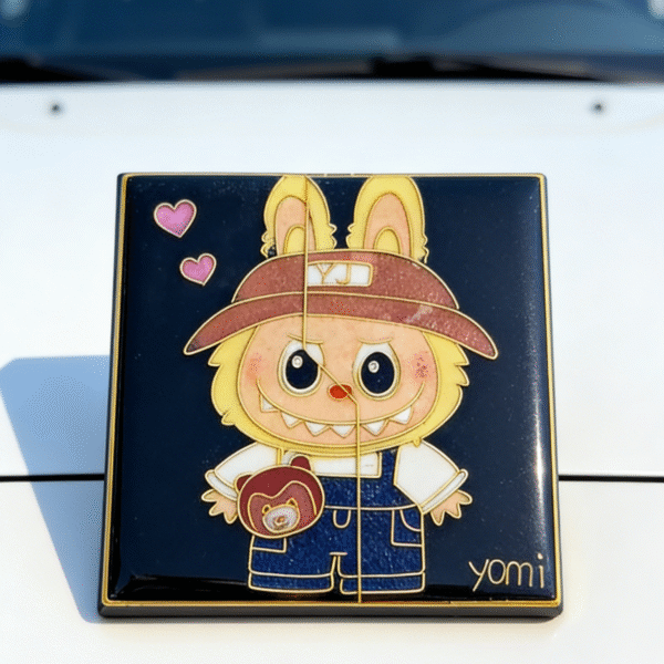 labubu themed cloisonné car emblem